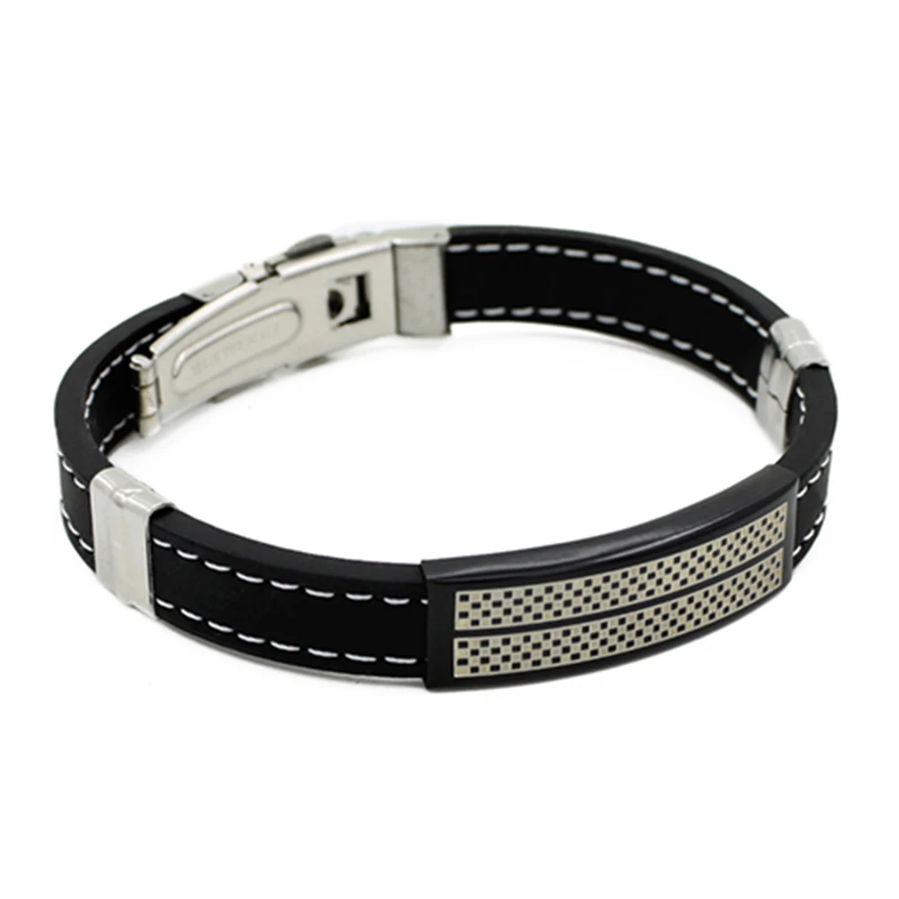 Мода черный серебристый цвет Нержавеющая сталь манжеты резиновый браслет Для