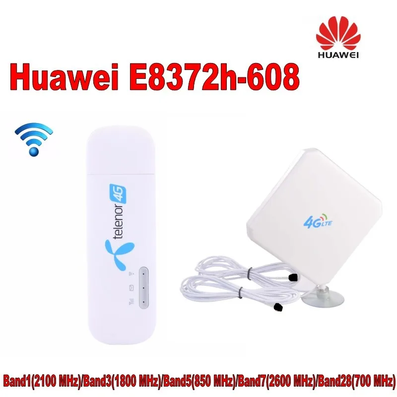 Разблокированный huawei E8372 E8372h-608 4G LTE 150 Мбит/с USB модем и антенна USB WiFi ключ 4G модем carfi поддержка 10 пользователей Wifi - Цвет: antenna 35dbi