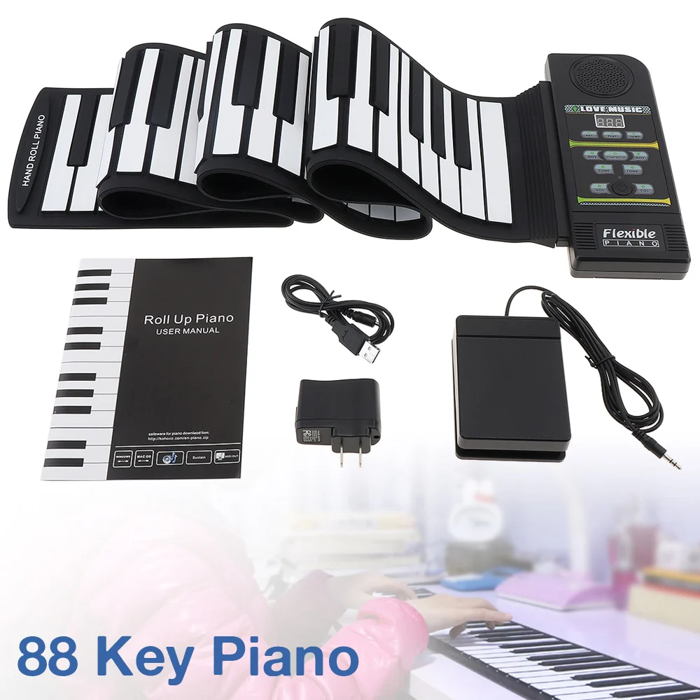 

KONIX PN88S 88Keys 128 Tones 100 Rhythms Electronic Flexible Roll Up Piano USB & MIDI Port with Speaker for Children