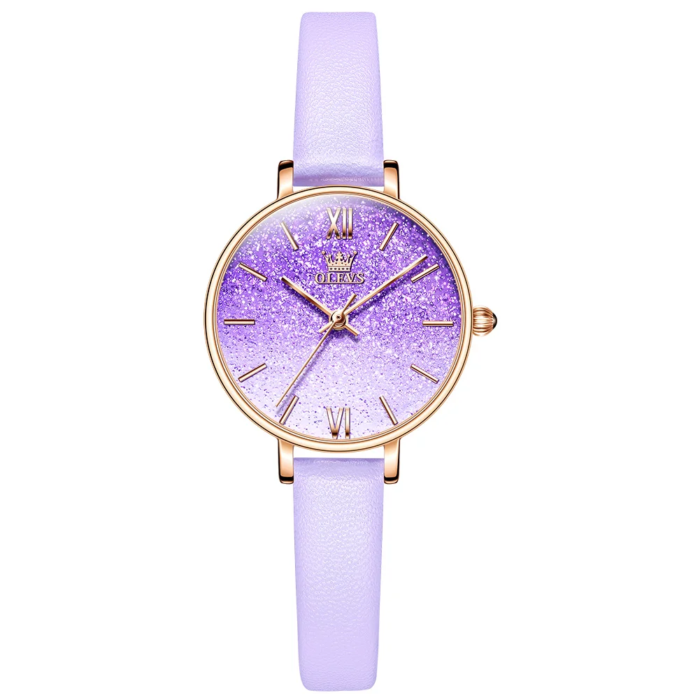 

Fashion New Women Watches Iced out Starry Sky Casual Dress Leather Quartz Wristwatch Luxury Brand Waterproof Purple Ladies Watch