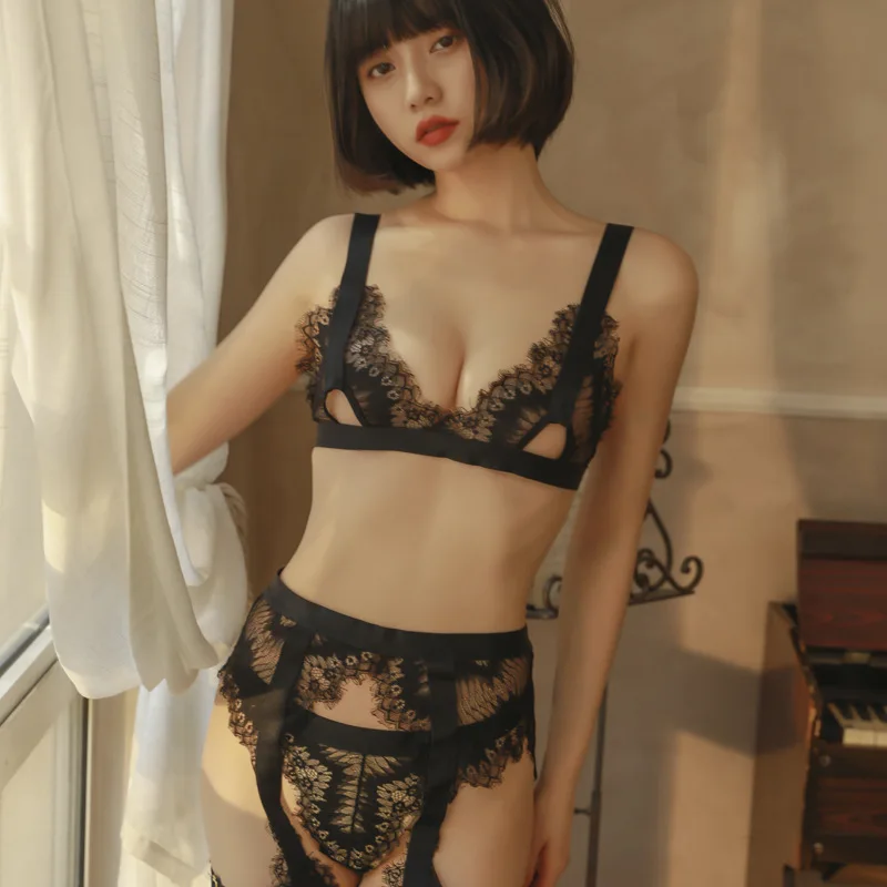 

Сексуальное нижнее белье, женское эротическое белье, кружевная одежда для сна, соблазнительный Тонкий открытый бюстгальтер и трусики, комп...