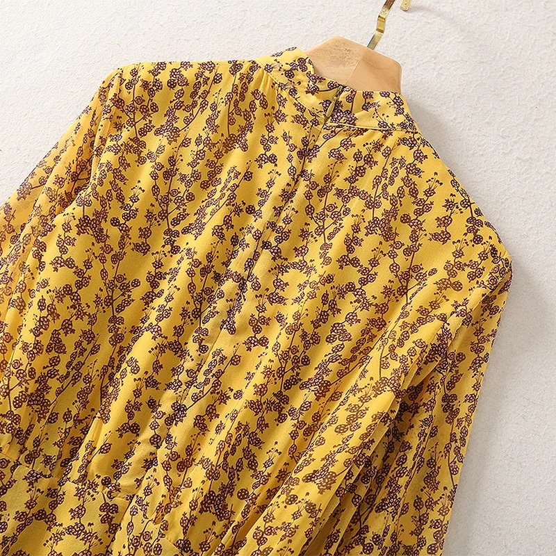 

High Quality Brand Chiffon Long Dress 2021 Spring Summer Woman Elegant Little Floral Print Split Sexy Yellow Long Maxi Dress