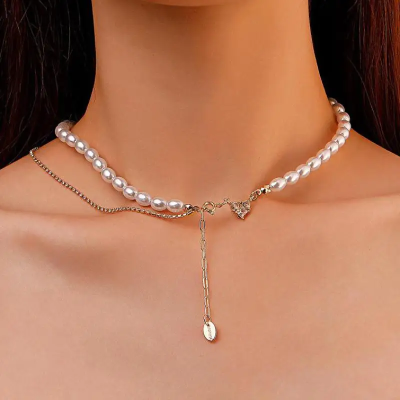 

Креативное жемчужное ожерелье-цепочка с цирконом, сшитое ожерелье с кисточкой в форме сердца для женщин, ювелирные изделия, ожерелья и подв...