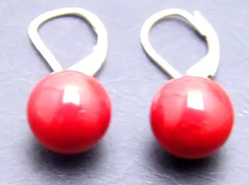 

Qingmos Natural Red Coral Earring for Women with 9-10MM Round Red Coral Dangle Earring Stering Silver S925 Leverback Earring 288