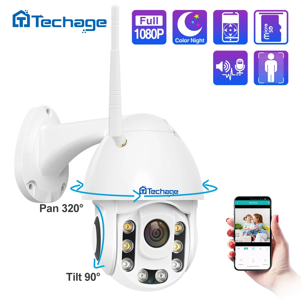 Techage 1080P 2MP Беспроводная PT ip камера скоростная купольная WIFI безопасность наружная