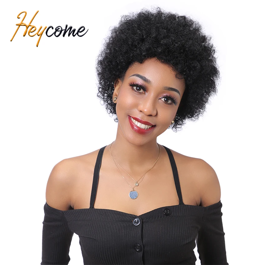 

Heycome Short Glueless Afro Kinky Curly Wigs Malaysian Remy Pixie Cut Human Hair Wigs For Women Full Machine Made Natural Color