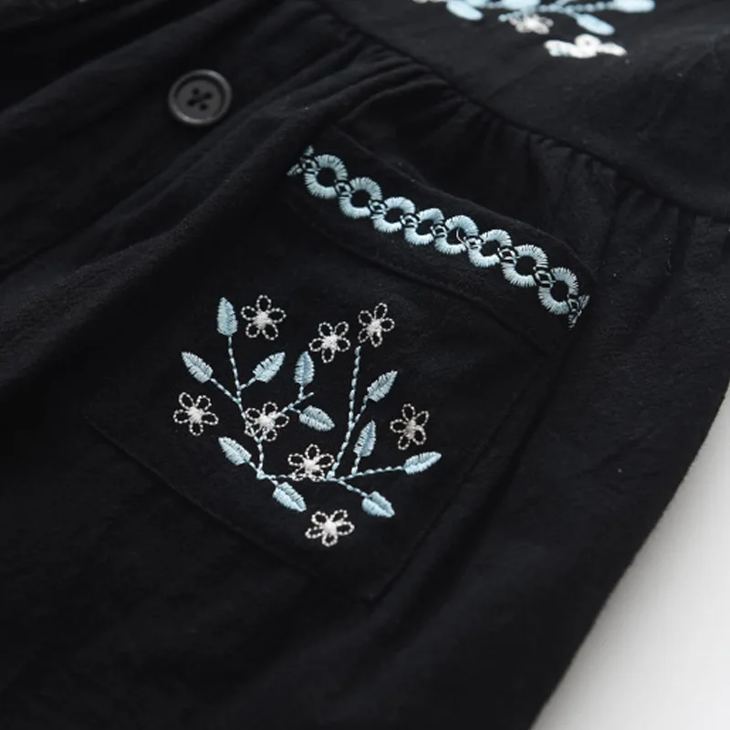 

Girls Casual Dresses 2021 New Spring Girl Kids Costumes Fall Loose Solid Top And Embroidery Flower Suspender Vestidos Outfits