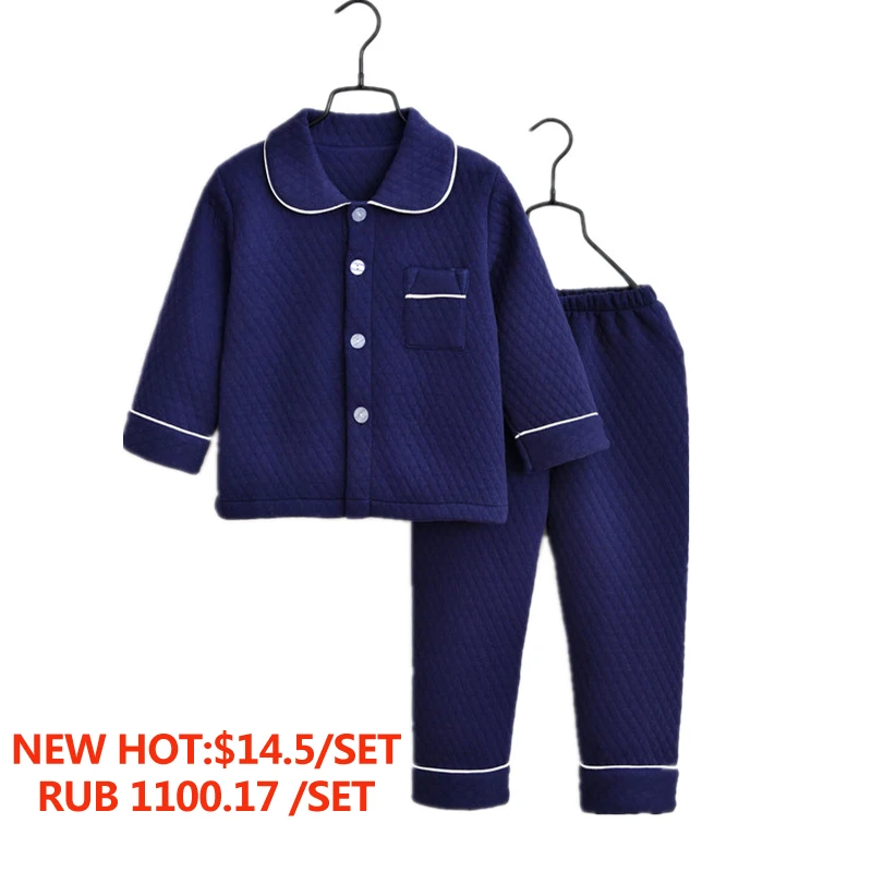 

Kids Pajama Sets Warm Thicken Three-layer Children Sleepwear Two-piece Baby Winter Clothes Sets