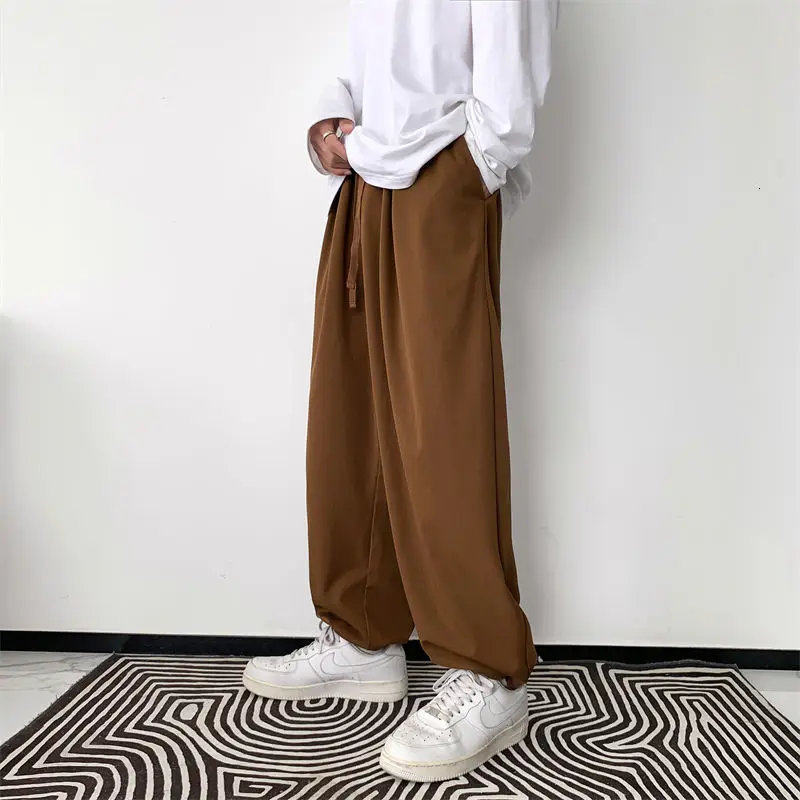 

Summer Wide-leg Pants Men's Fashion Solid Color Thin Casual Pants Men Streetwear Korean Loose Straight-leg Pants Mens Trousers