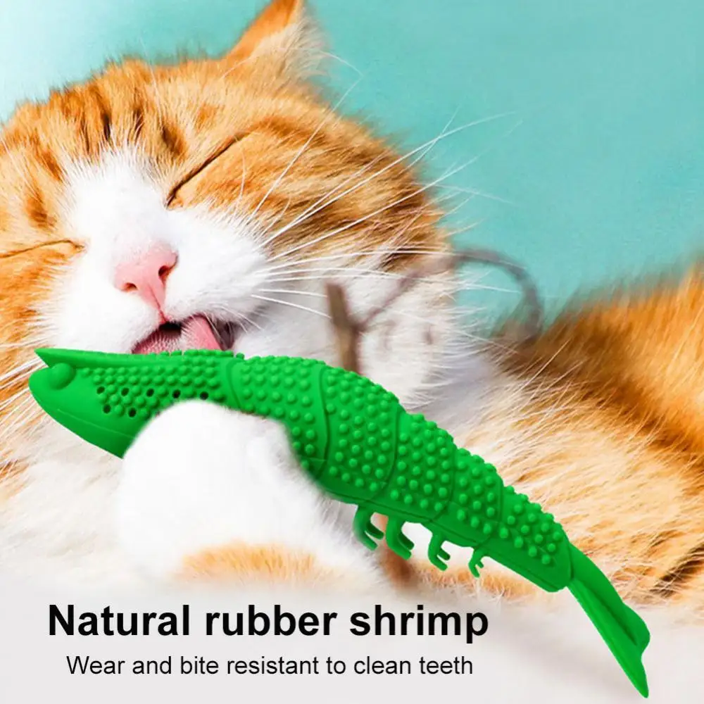 

Hot Sale Pet Cats Durable Silicone Shrimp Shaped Catnip Dental Teeth Care Clean Toothbrush Toy Pet Supplies