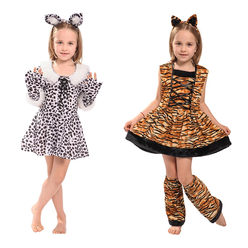 Милое леопардовое платье с рисунком животных для маленьких девочек Костюм на