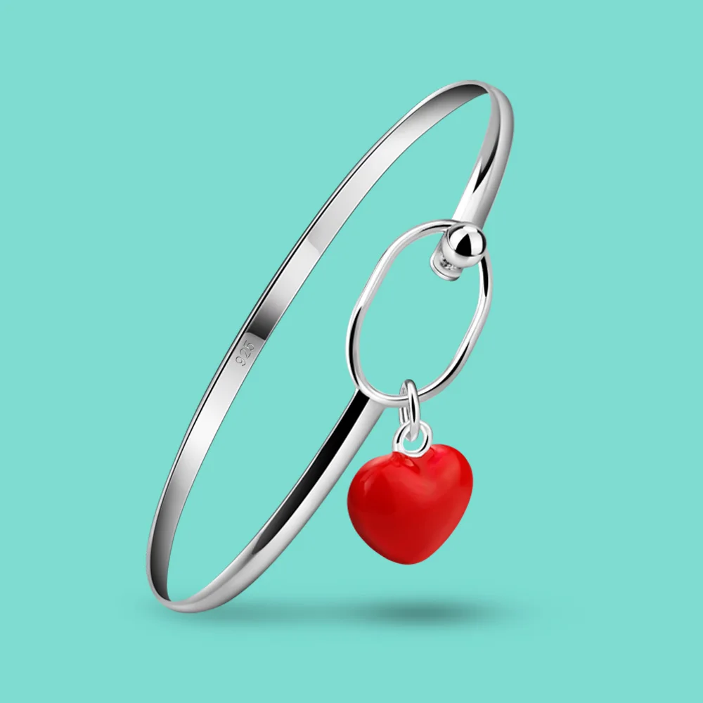

Women's 925 Sterling Silver Bracelet Classic Heart Bangle Solid Silver Bangle Open Free Adjustment Birthday Gift Student Jewelry