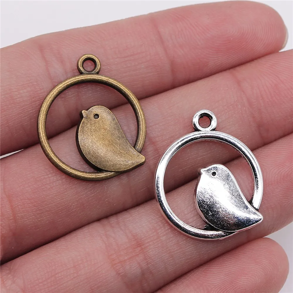 

100pcs 20mm Antique Silver Color Antique Bronze Color Pendants Bird Charm Round Bird Pendants