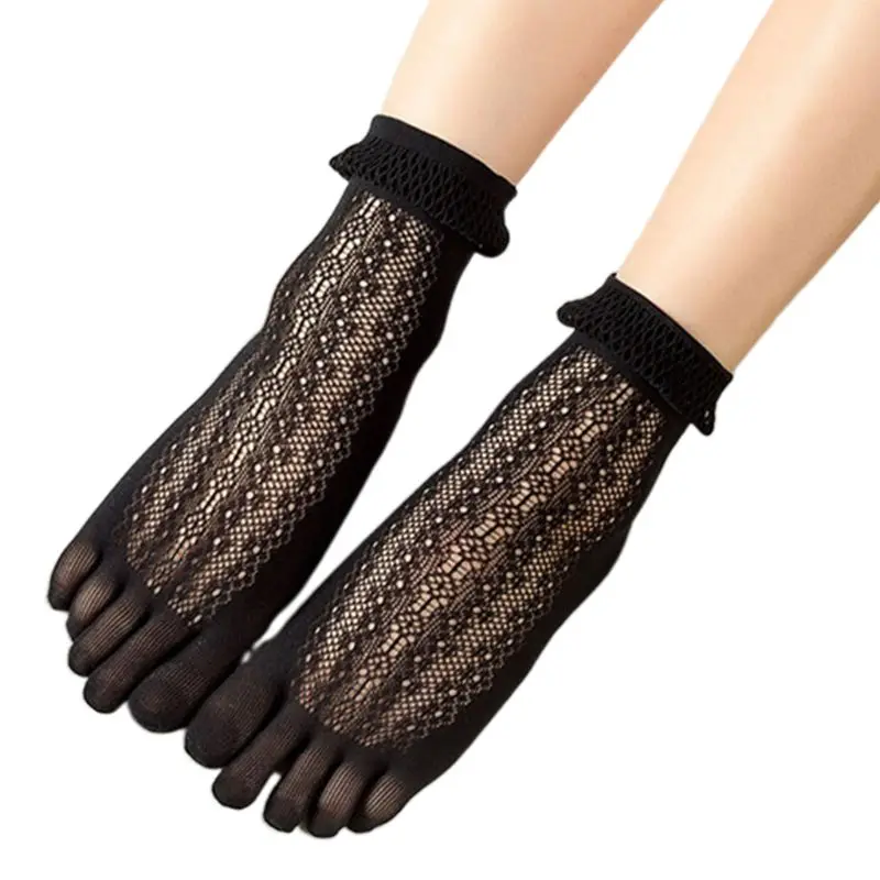 Пять пальцев женские летнее Дутое кружева широким носком Открытые сети Мода ворс