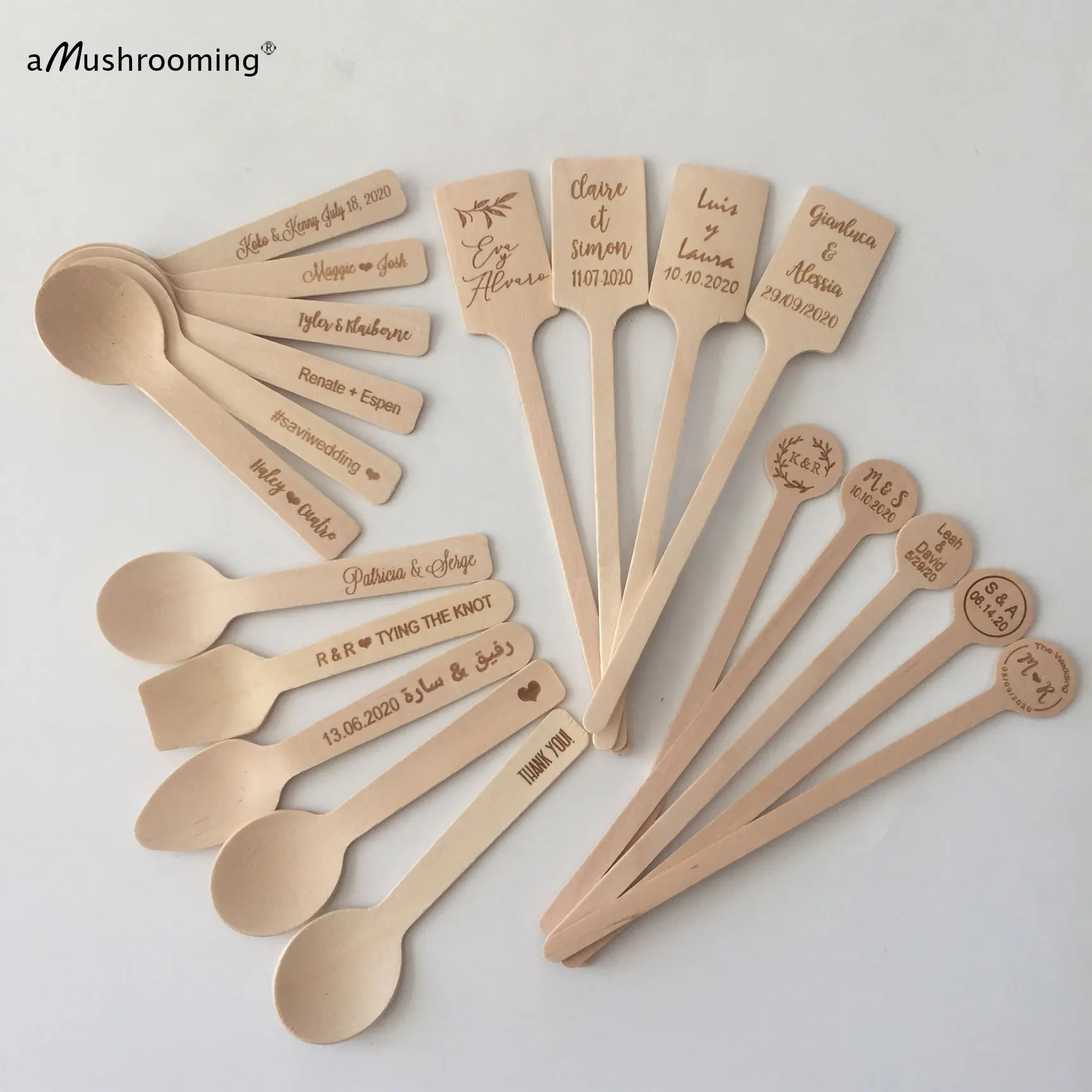 Одноразовые мини-ложки для дома и сада 100 шт. кофейные палочки с гравировкой на