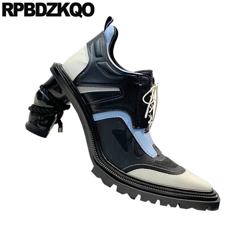 

Pumps Fashion Shoes Brand High Heels Women 2021 Casual Strange Quality Novelty Abnormal Mesh Thick Pointed Toe Lace Up Size 4 34