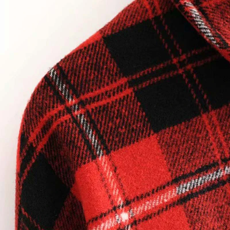 Женская куртка бомбер в клетку с карманами и длинным рукавом|Женские куртки| |