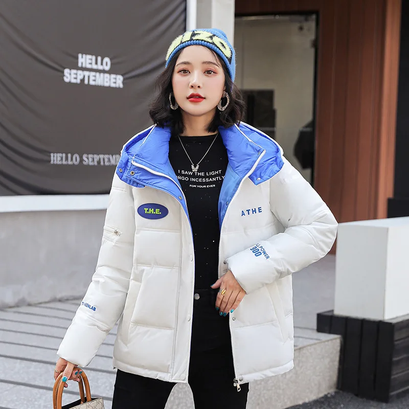 Bright Leather Jacket Women Winter 2022 New Tthick Korean Fashion Hooded Big Ppockets Sshort Loose Bread Jacket Women