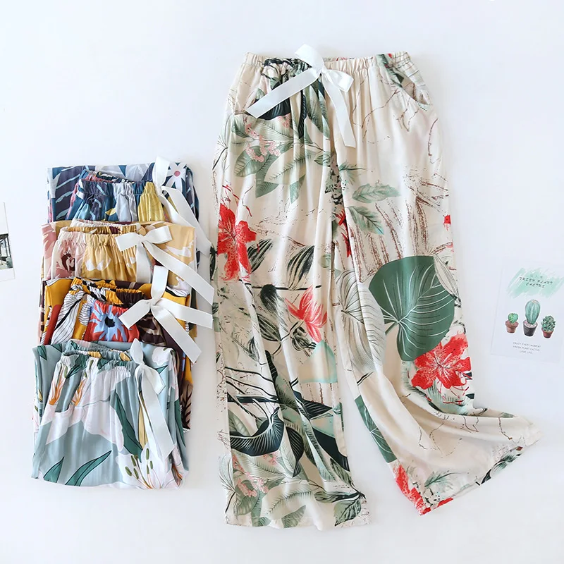 

Summer Rayon Cropped Trousers, Thin Loose Wide-leg Pants Rayon Ladies Casual Cotton Silk Can Be Worn Outside Women Bottoms Pants