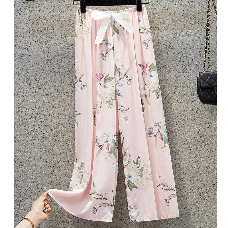 

Trousers Women 2021 Summer Wide Leg Elastic Waist Ankle-length Pants Fashion Loose Chic Printing Pantalones Mujer Plus Size Pant