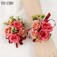 yo cho silk roses wedding corsages men suit boutonniere groomsmen corsages and boutonnieres wedding sister wrist bracelet flower