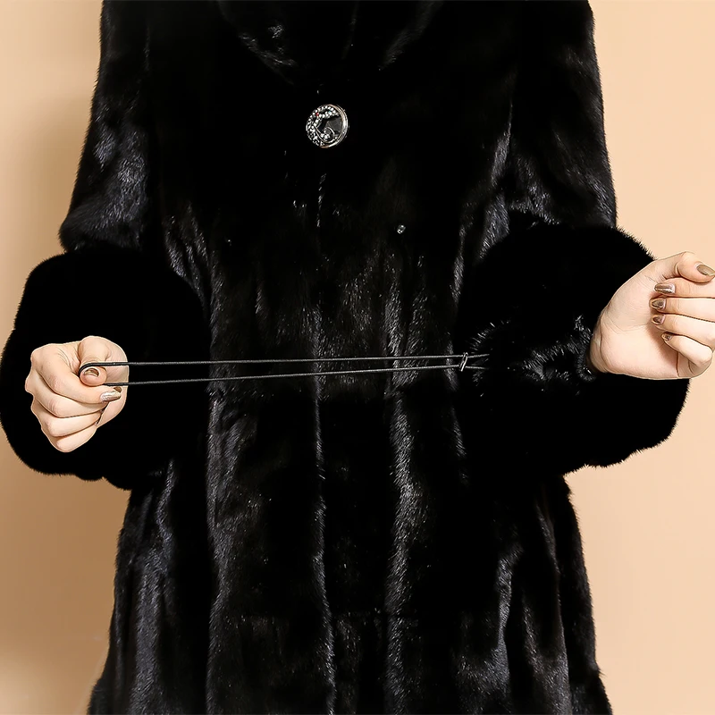 

Nerazzurri Winter black pleated faux fur coat long flare sleeve stand collar Skirted soft plus size fluffy faux fur jacket women