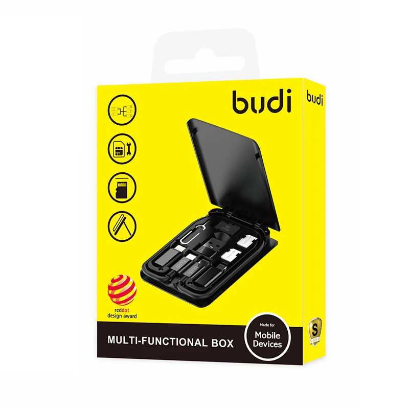 BUDI 8 в 1 кабель с разъемами типа C и Micro USB адаптером для хранения Коробка iPhone Lightning TF
