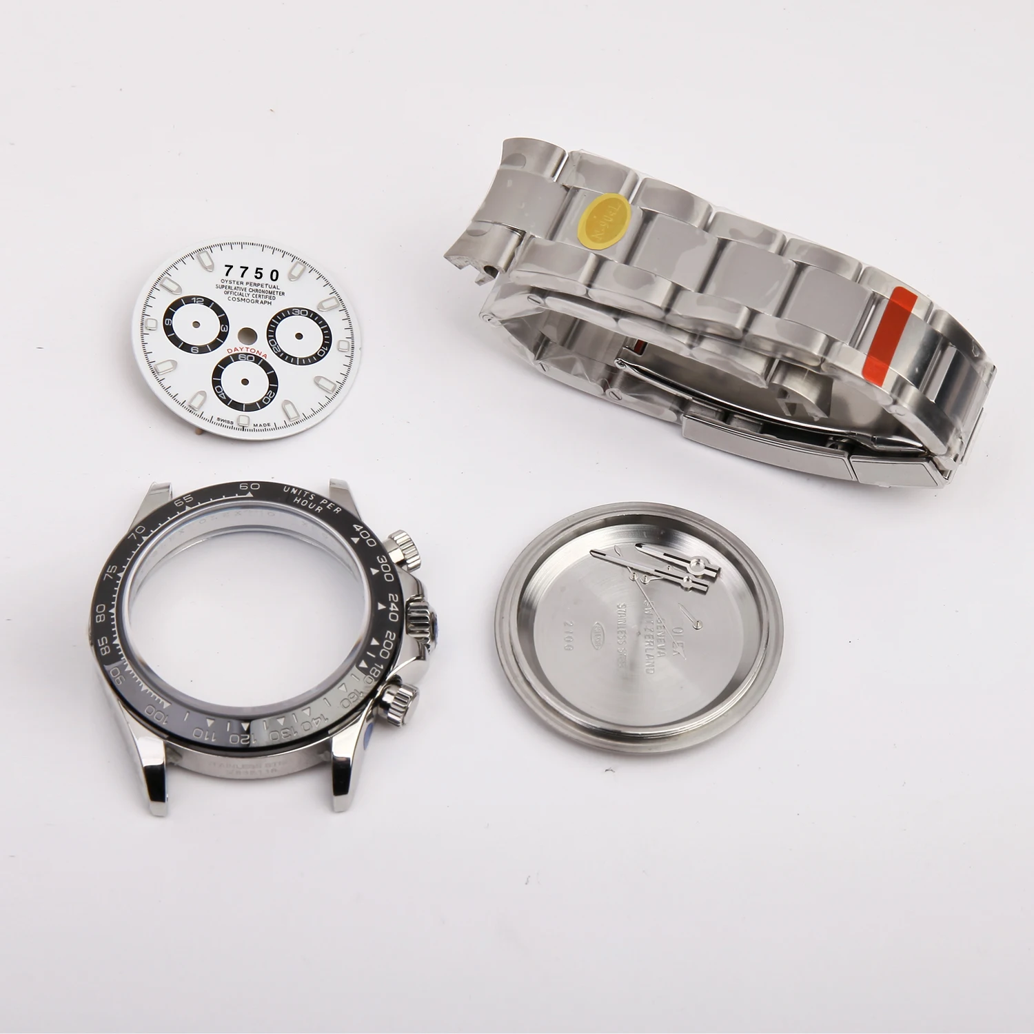 FIT ETA 7750 / china dandong 7753 movement watch repair parts for daytona chronograph watch case kit 904l steel