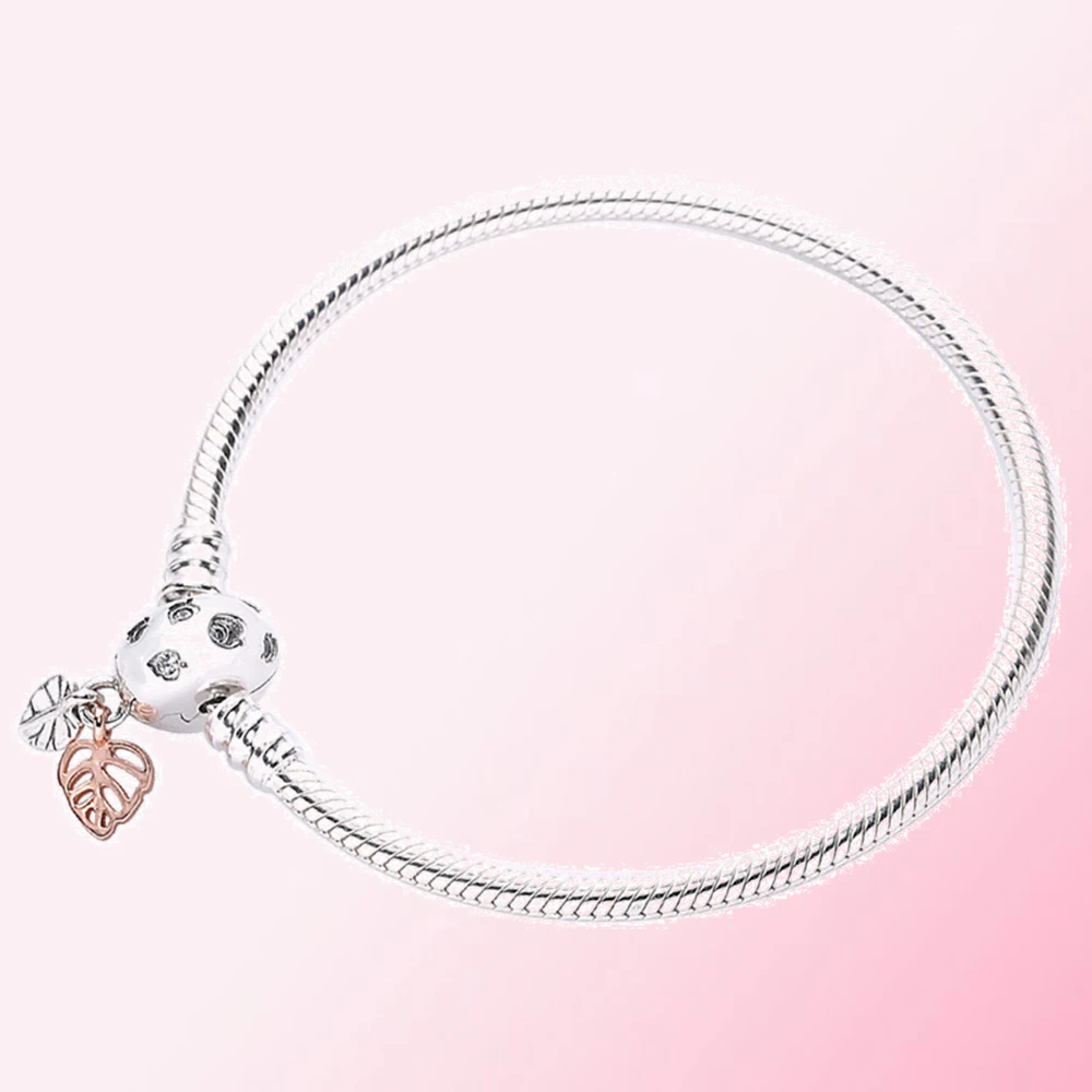 

2019 Fall 100% 925 Sterling Silver 1:1 Leaf Maple Leaf Snake Bracelet Women's Fine Jewelry DIY Beaded Pendant Charm