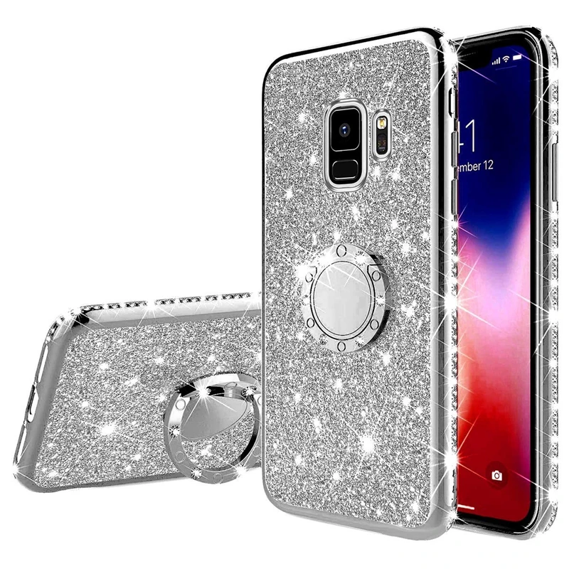 Перстень, украшенный бриллиантами чехол для samsung Galaxy J6 A6 A7 A8 плюс A5 A10 A20 A30 A40 A50 A70 M20 A20E мягкий блестящий чехол - Цвет: ZSilver
