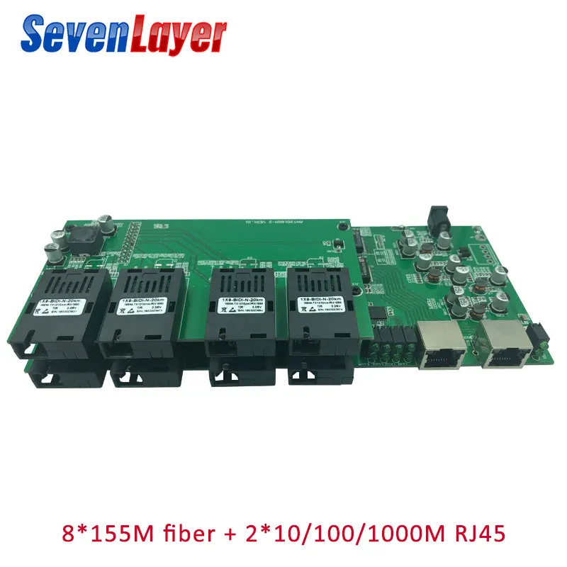 Гигабитный Ethernet коммутатор 8 155 м волоконный порт 2 1000 м RJ45 UTP промышленный одномодовый одноволоконный SC конвертер печатной платы