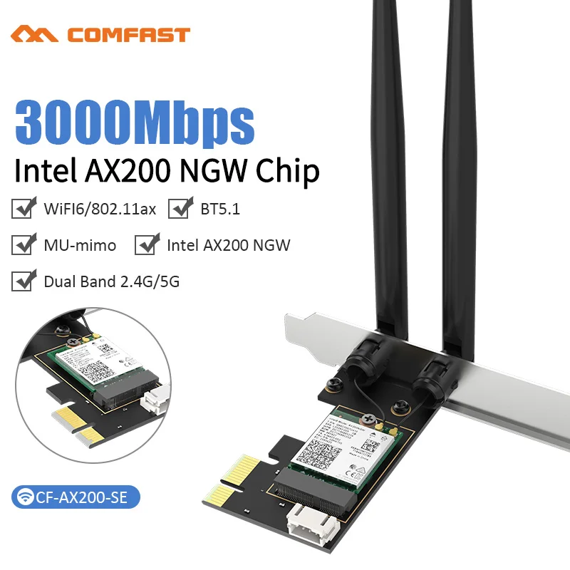 3000Mbps Dual Band Wireless Desktop PCIe For Intel AX200 Plus Card 802.11ax 2.4G/5Ghz Bluetooth 5.1 PCI Express WiFi 6 Adapter | Компьютеры