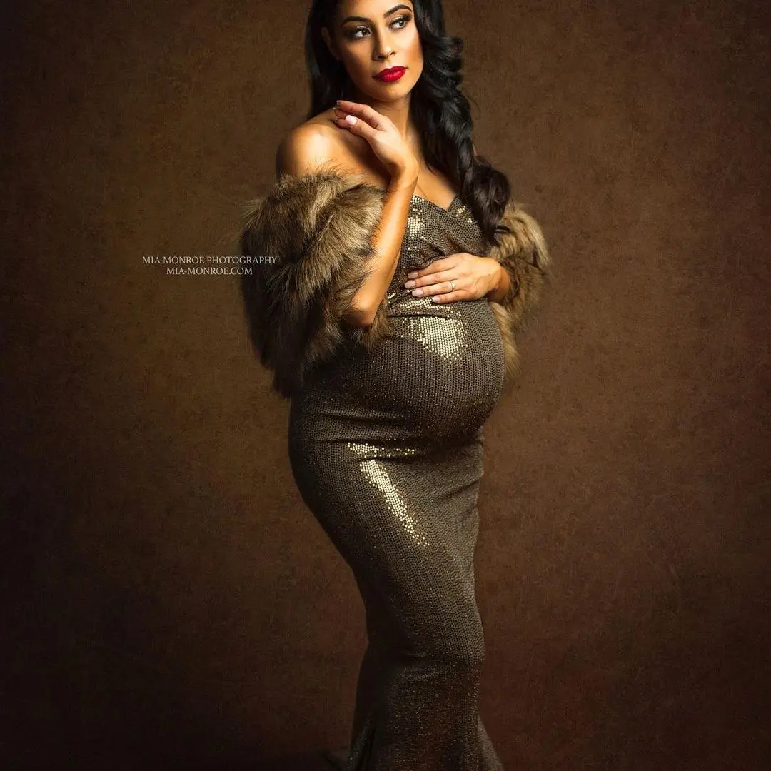

Shiny Sexy Mermaid Maternity Dress for Party Zipper Back Special Design Pregnancy Dresses Customized Plus Size for Photoshoot