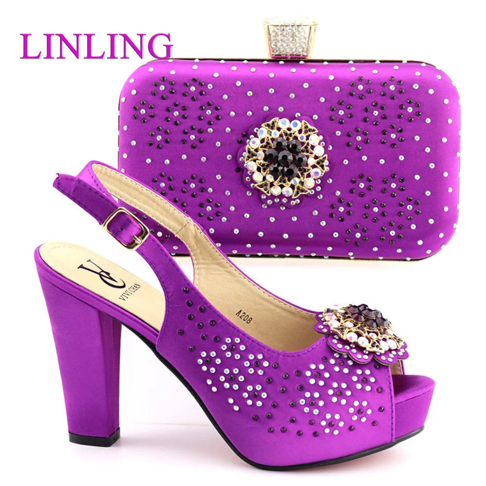 

Purple Color Italian Shoes with Matching Bags for Wedding Italy Shoes and Bag Set African Sets 2018 Party Shoes and Bag Sets