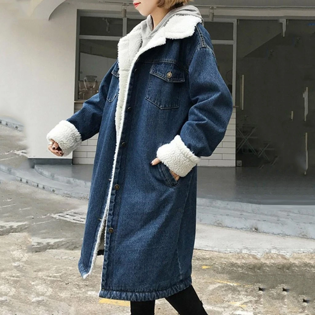 Женская теплая джинсовая куртка CHAMSGEND осенне-зимняя свободная кашемировая