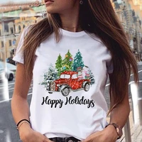 women t top winter snow truck 90s merry christmas holiday print cartoon shirt female graphic tee tshirt new year t shirts