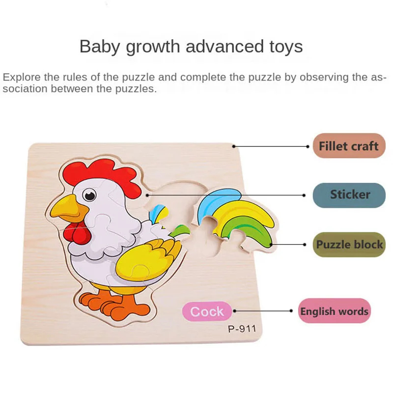 Kids Wooden 3D Jigsaw Puzzle Animal Traffic Car Baby Cognitive Learning Educational Toys for Children Intelligence Game Wood Toy | Игрушки и