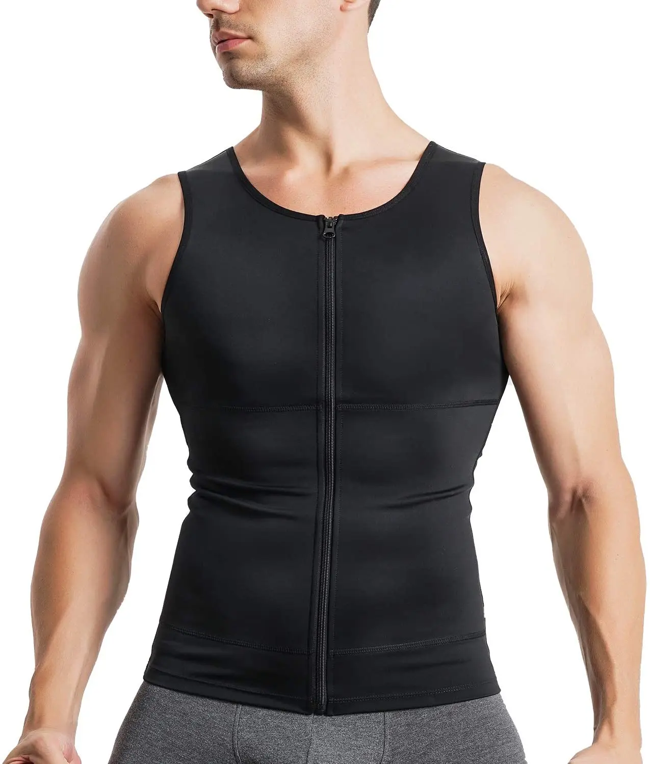 

Men Compression Shirts Slimmer Undershirts Body Shaper Waist Trainer Shapewear Tank Top Workout Jacket with Zipper