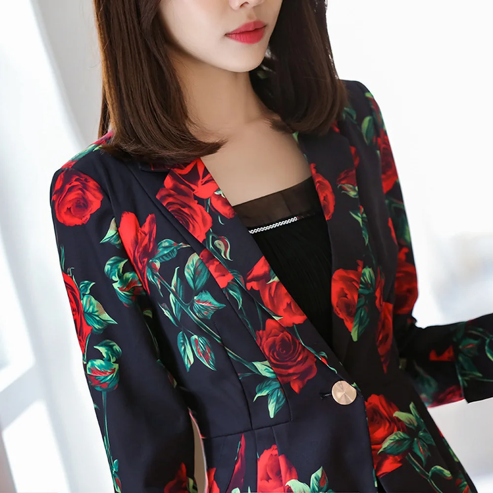 Женские блейзеры и куртки с цветочным принтом модный офисный женский костюм