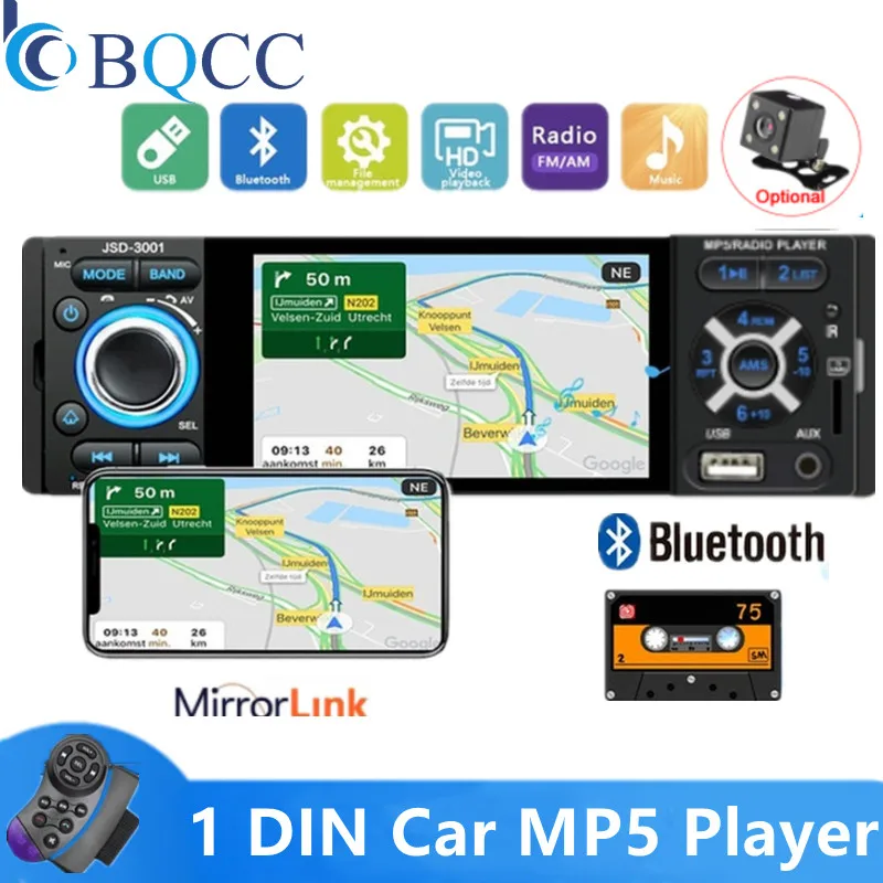 

Autoradio 1 Din 4'' HD Car MP3/MP5 Player In-Dash Car Radios Stereo Support Remote Control Bluetooth Mirror Link