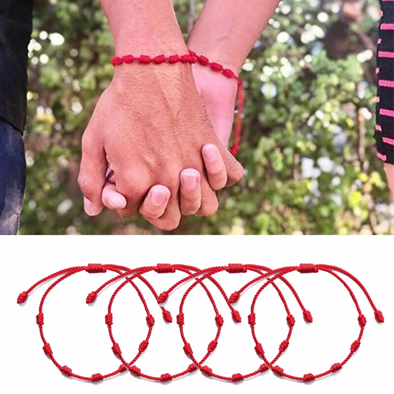 Красный защитный браслет с 7 узлами амулет на удачу для женщин и мужчин