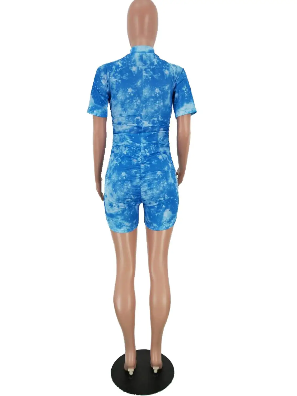 

New fashion solid color nightclub Jumpsuit summer casual V-neck zipper short sleeve women's top and shorts