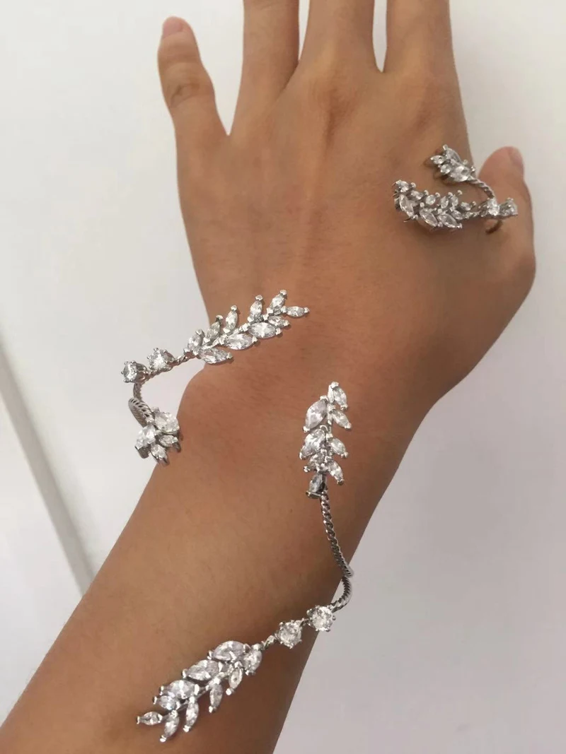 Модный серебряный браслет с кристаллами в форме цветка на ладонь для женщин и