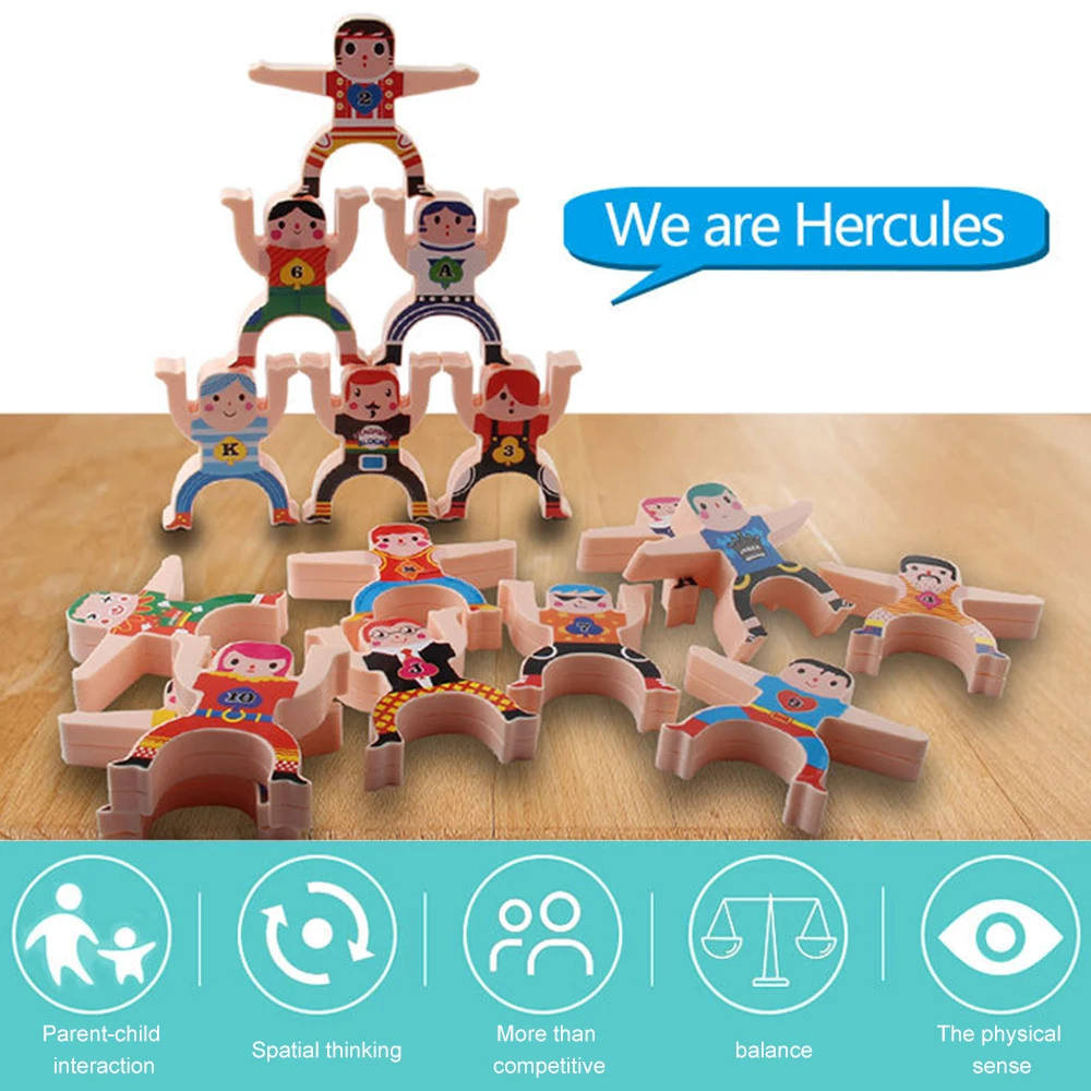 

16PCS/Set Wooden Hercules Balance Building Blocks DIY Stacking Jade Wooden Toys Blocks Kids Educational Toys for Children