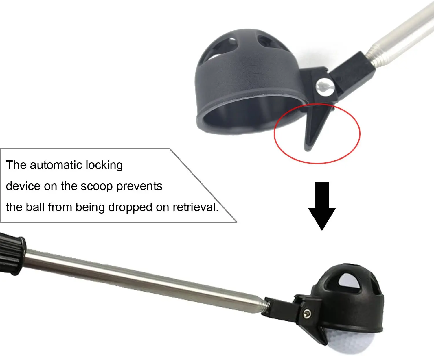 Portable Retractable Scoop Telescopic Golf Ball Retriever Pick Up Steel Saver Shaft Tool