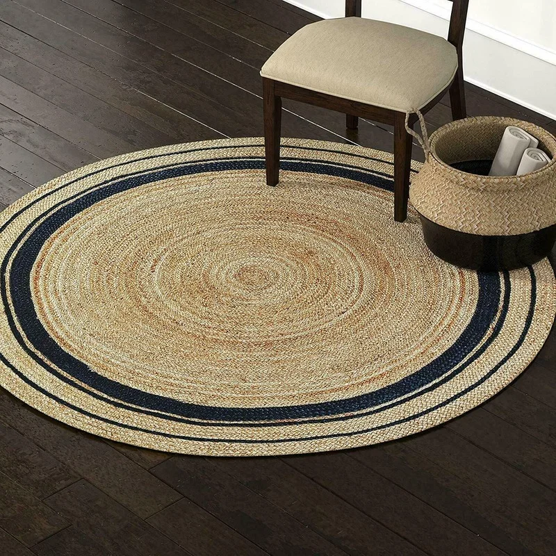 

100% Jute Natural Woven Household Living Room Decoration Carpet Handmade Reversible Rustic Look Outdoor Rag Carpet