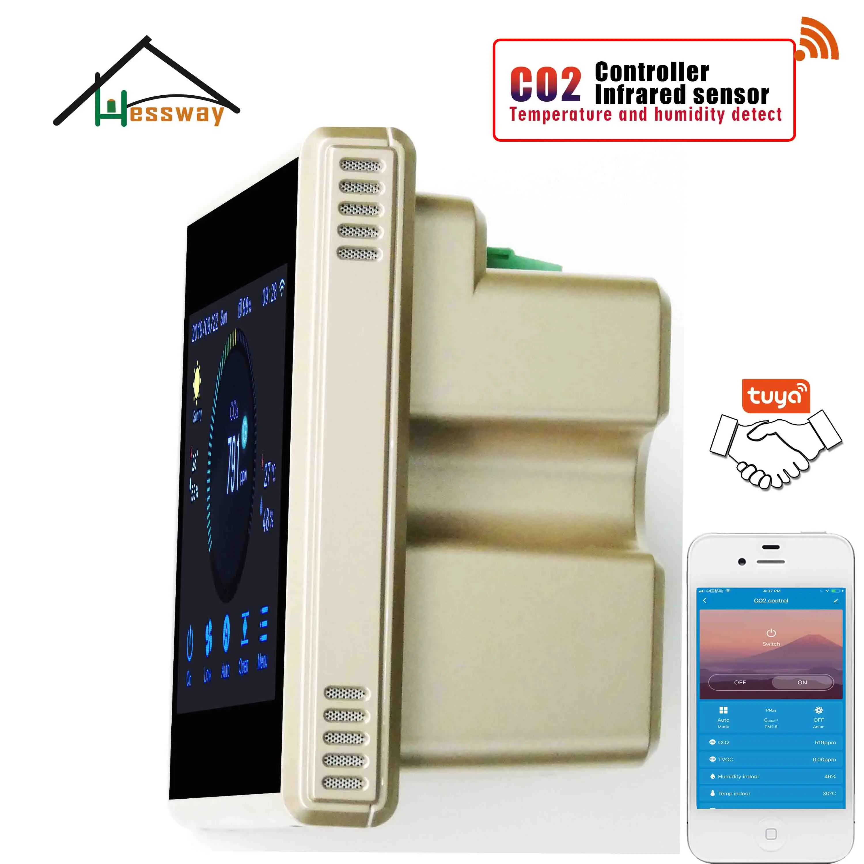Инфракрасный газоанализатор HESSWAY TUYA APP RS485 и MODBUS детектор датчика CO2 для