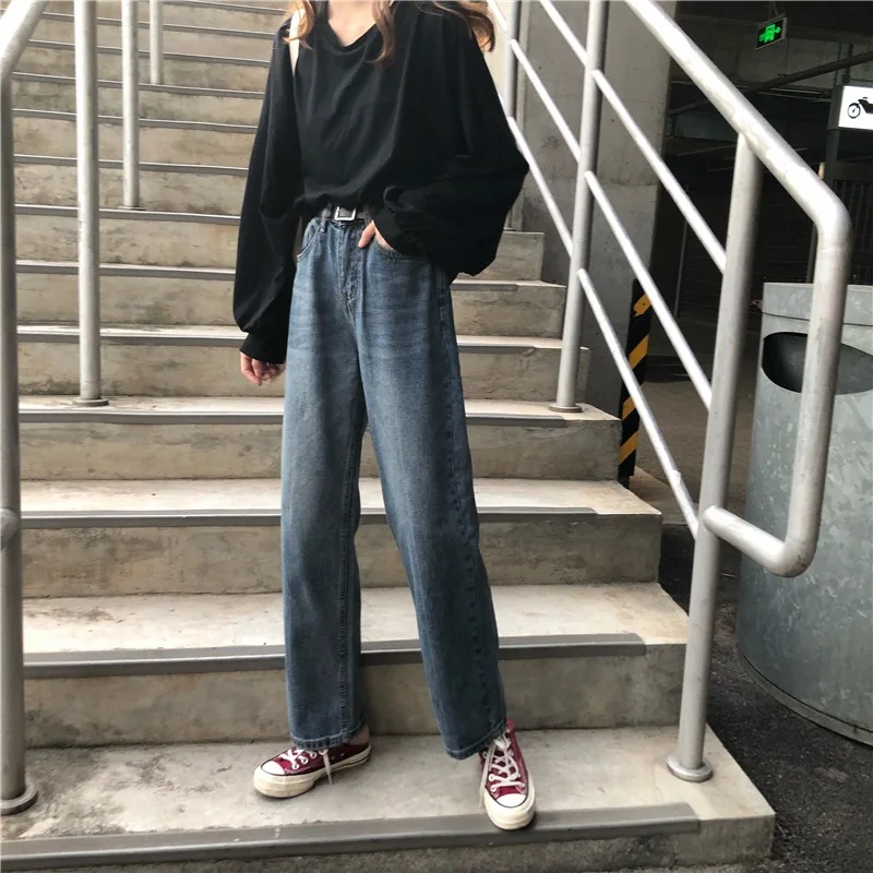 

Autumn New Style Korean Retro Jeans For Female Students High Waist Loose Wide Legs All-match Harem Trousers