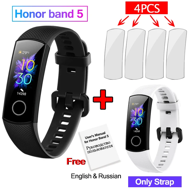 add White strap huawei Honor Band 5 Смарт-браслет полноцветный AMOLED фитнес-браслет стильные часы лица смарт-пульсометр трекер сна - Цвет: add White strap