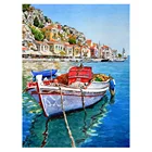 Алмазная вышивка LZAIQIZG, полноразмернаякруглая картина с лодкой в спокойном озере, украшение для дома, пейзаж ручной работы